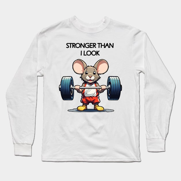 Cute Mouse at the Gym Long Sleeve T-Shirt by NordicBadger